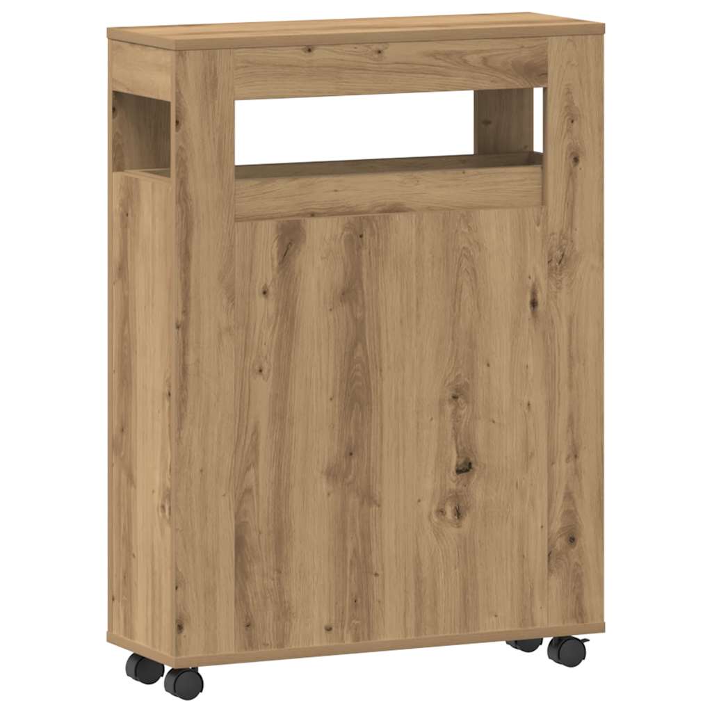 vidaXL Badschrank Schmal mit Rollen Artisan-Eiche Holzwerkstoff