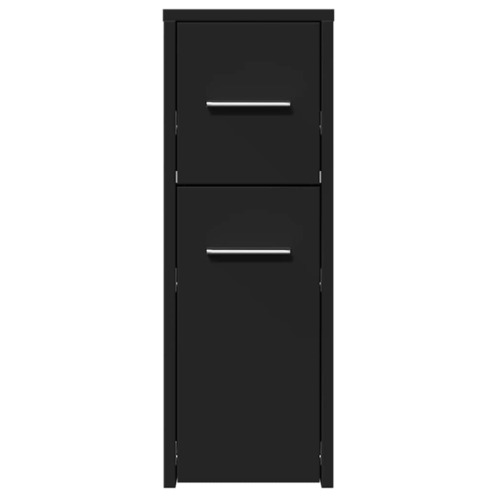 vidaXL Badschrank Schmal mit Rollen Schwarz Holzwerkstoff