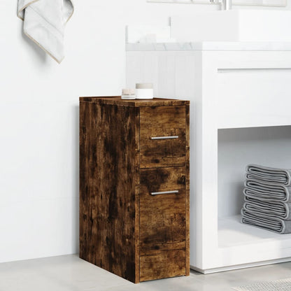 vidaXL Meuble de salle de bain étroit à roulettes Chêne fumé Bois d'ingénierie