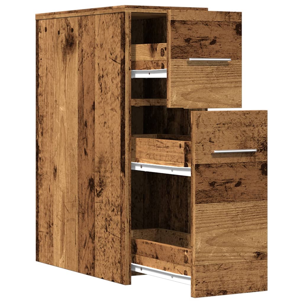 vidaXL Badschrank Schmal mit Rollen Altholz-Optik Holzwerkstoff