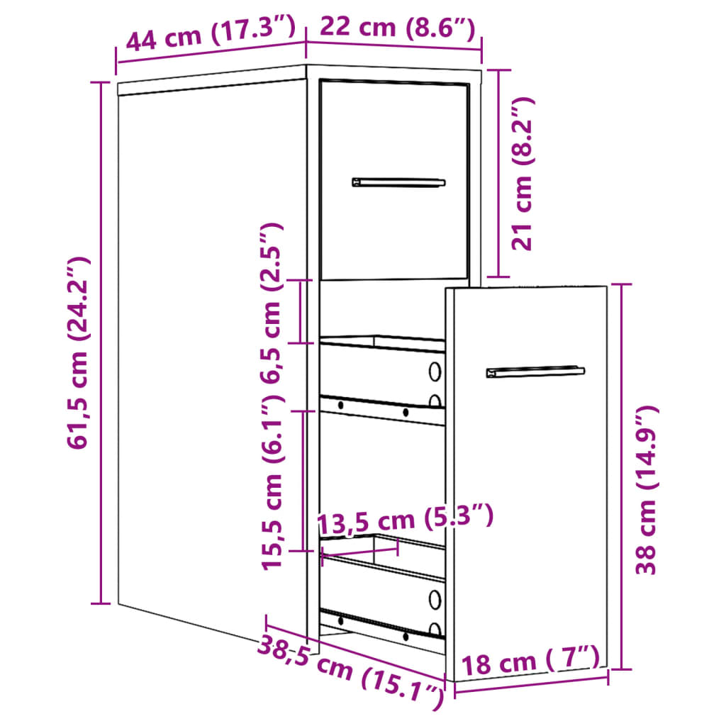 vidaXL Badschrank Schmal mit Rollen Altholz-Optik Holzwerkstoff
