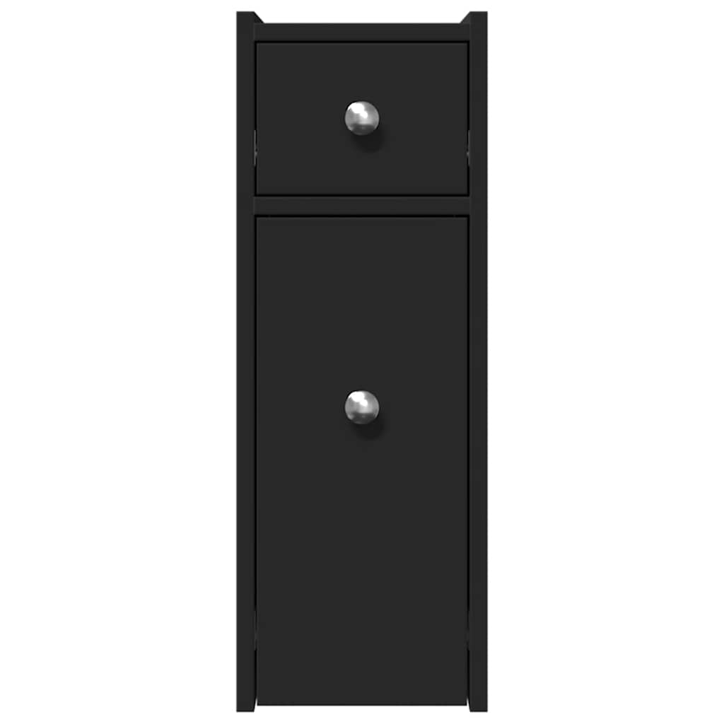 vidaXL Badschrank Schmal mit Rollen Schwarz Holzwerkstoff