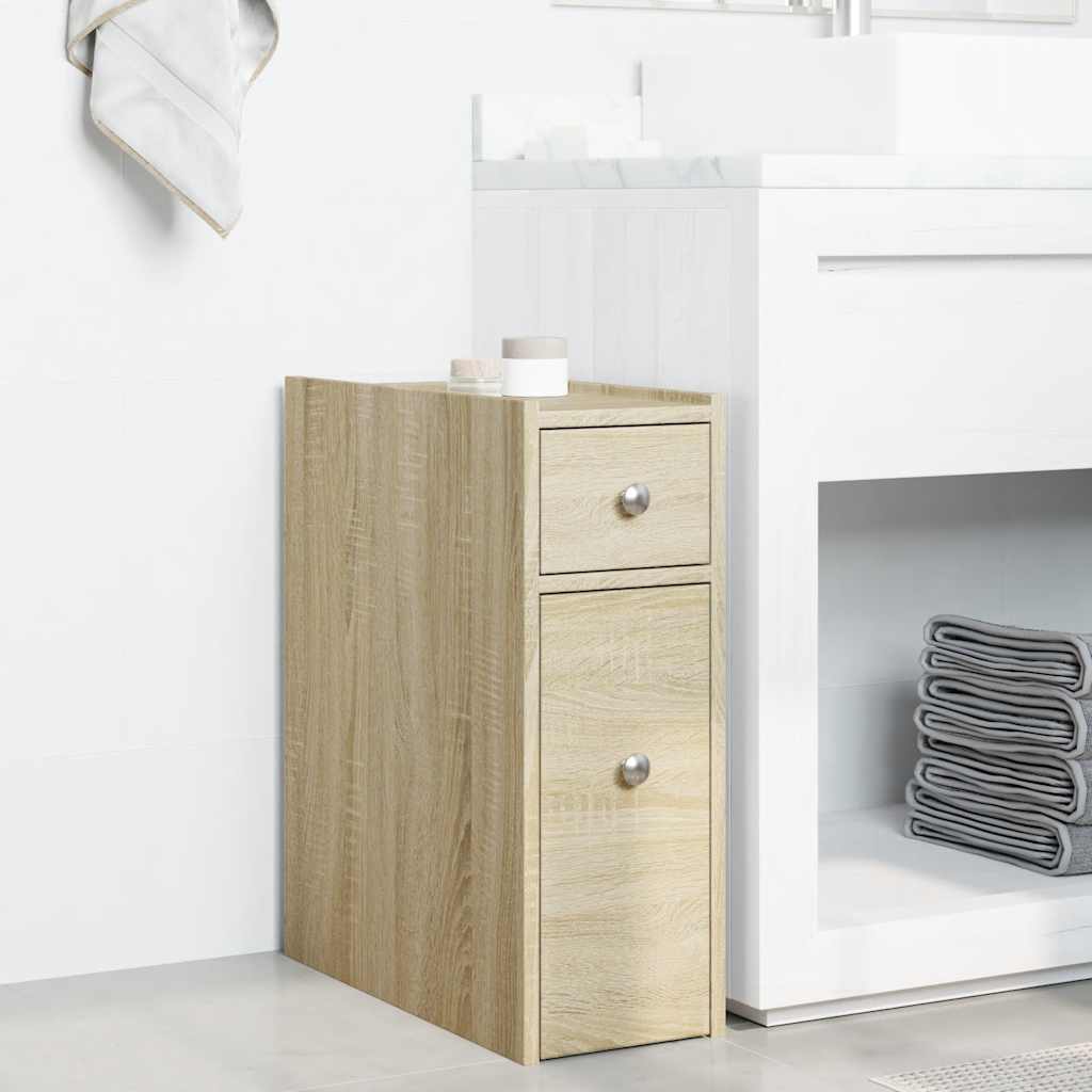 vidaXL Badschrank Schmal mit Rollen Sonoma-Eiche Holzwerkstoff