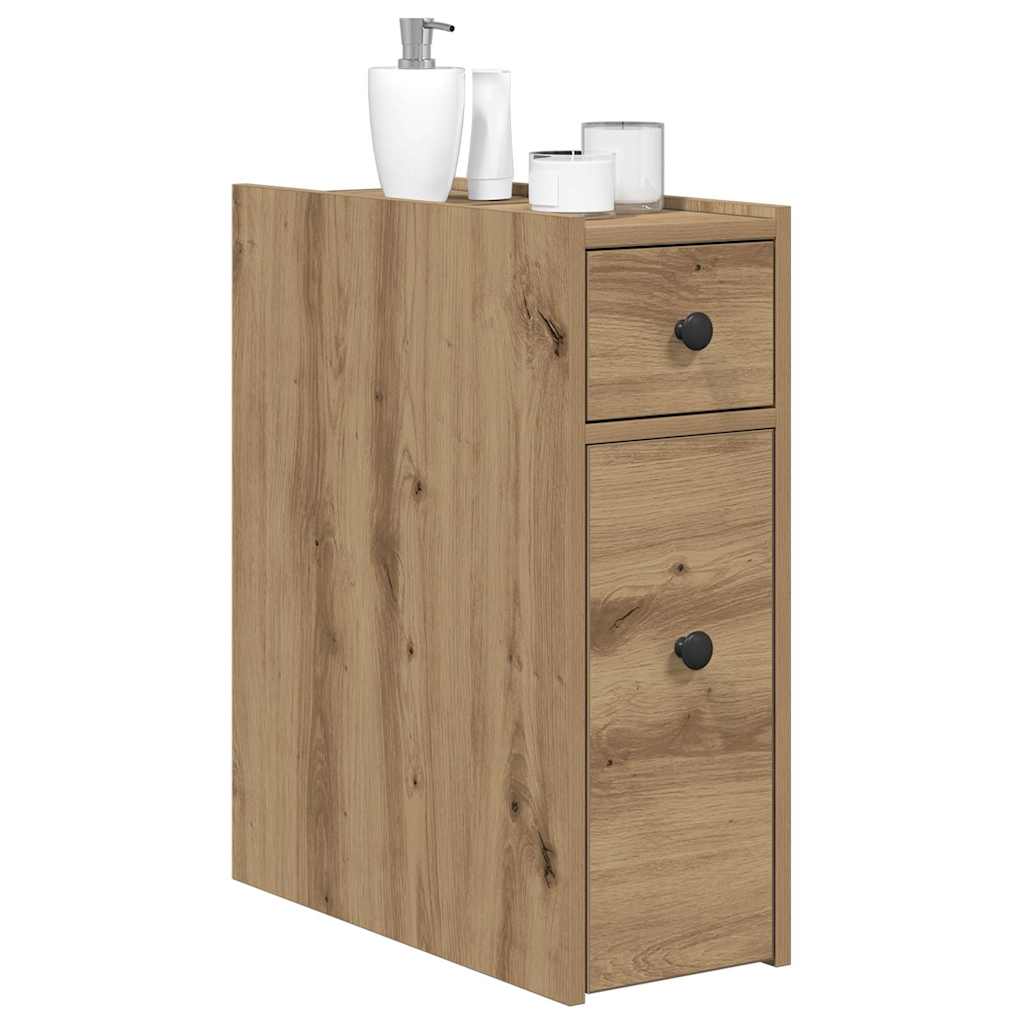 vidaXL Badschrank Schmal mit Rollen Artisan-Eiche Holzwerkstoff