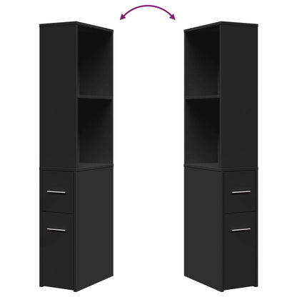 vidaXL Badschrank Schmal mit Rollen Schwarz Holzwerkstoff