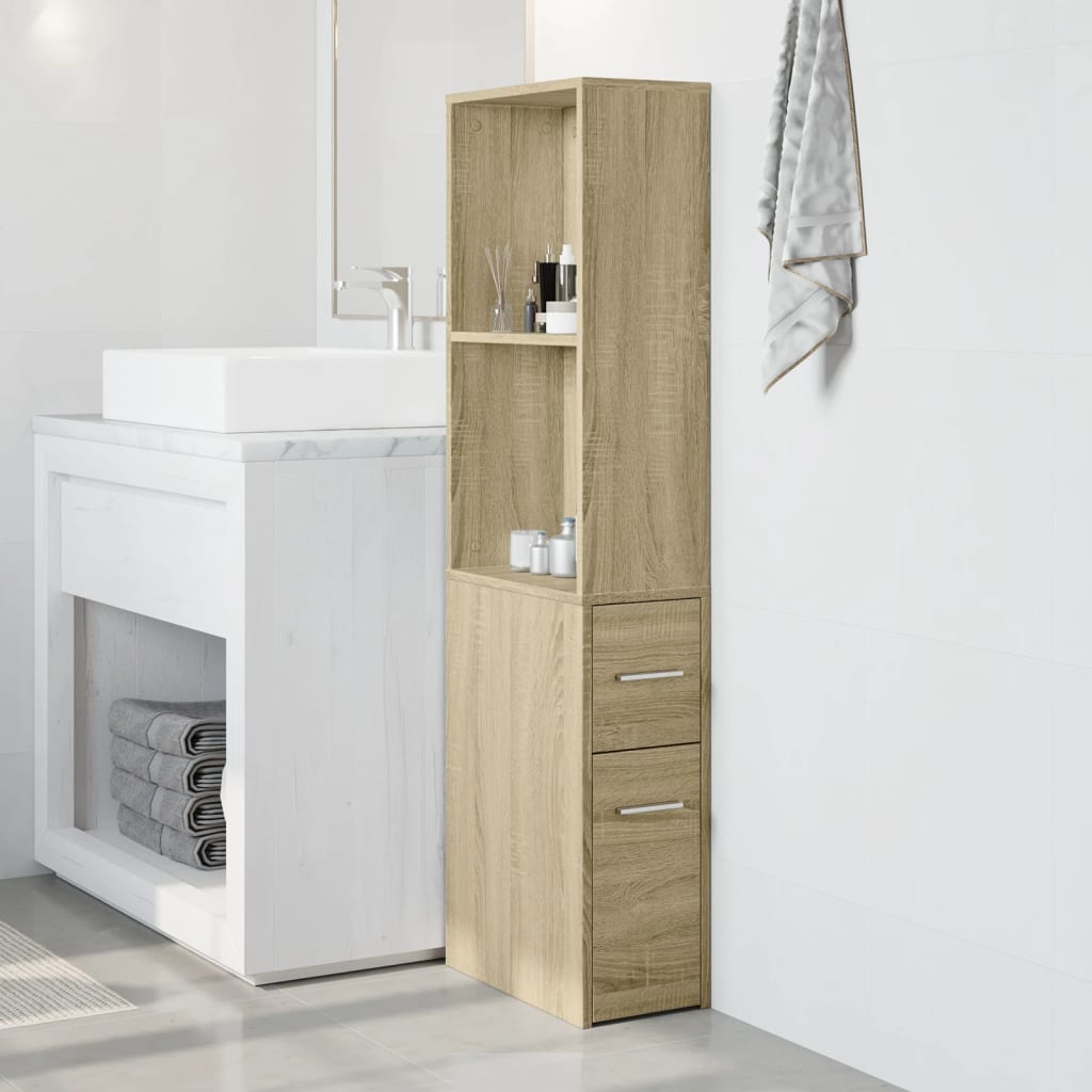 vidaXL Badschrank Schmal mit Rollen Sonoma-Eiche Holzwerkstoff