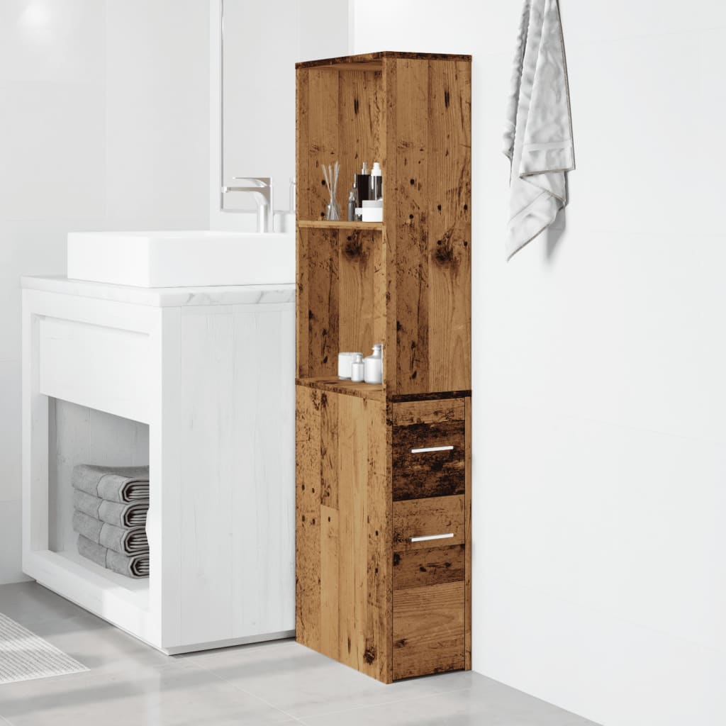 vidaXL Badschrank Schmal mit Rollen Altholz-Optik Holzwerkstoff