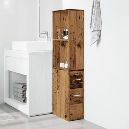 vidaXL Badschrank Schmal mit Rollen Altholz-Optik Holzwerkstoff