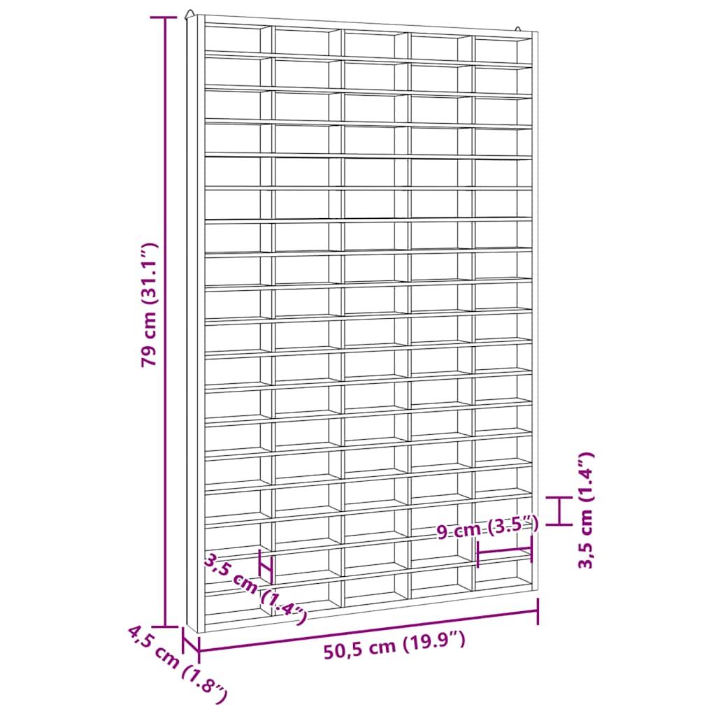 vidaXL Vitrine de collection en bois avec 90 compartiments 50,5 x 4,5 x 79 cm