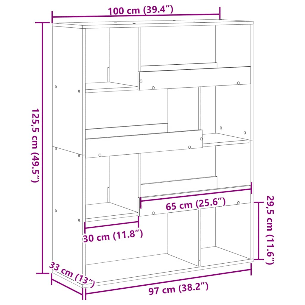 vidaXL Bücherregal Betongrau 100x33x125,5 cm Holzwerkstoff
