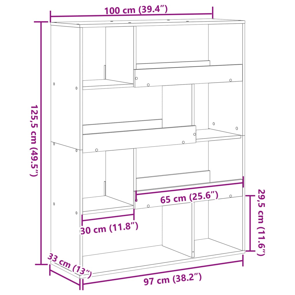vidaXL Bücherregal Grau Sonoma 100x33x125,5 cm Holzwerkstoff