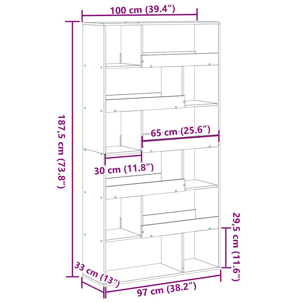 vidaXL Bücherregal Artisan-Eiche 100x33x187,5 cm Holzwerkstoff