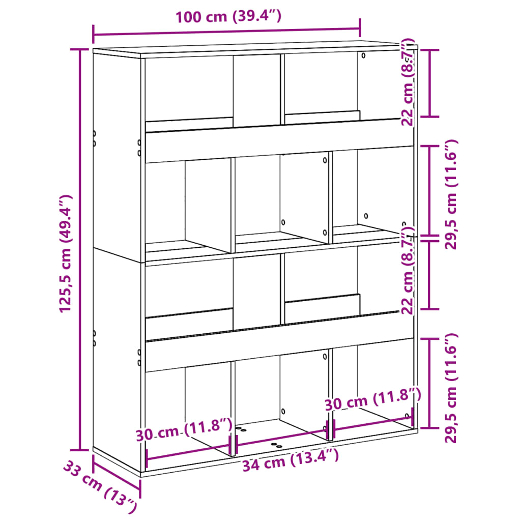 vidaXL Bücherregal Sonoma-Eiche 100x33x125,5 cm Holzwerkstoff