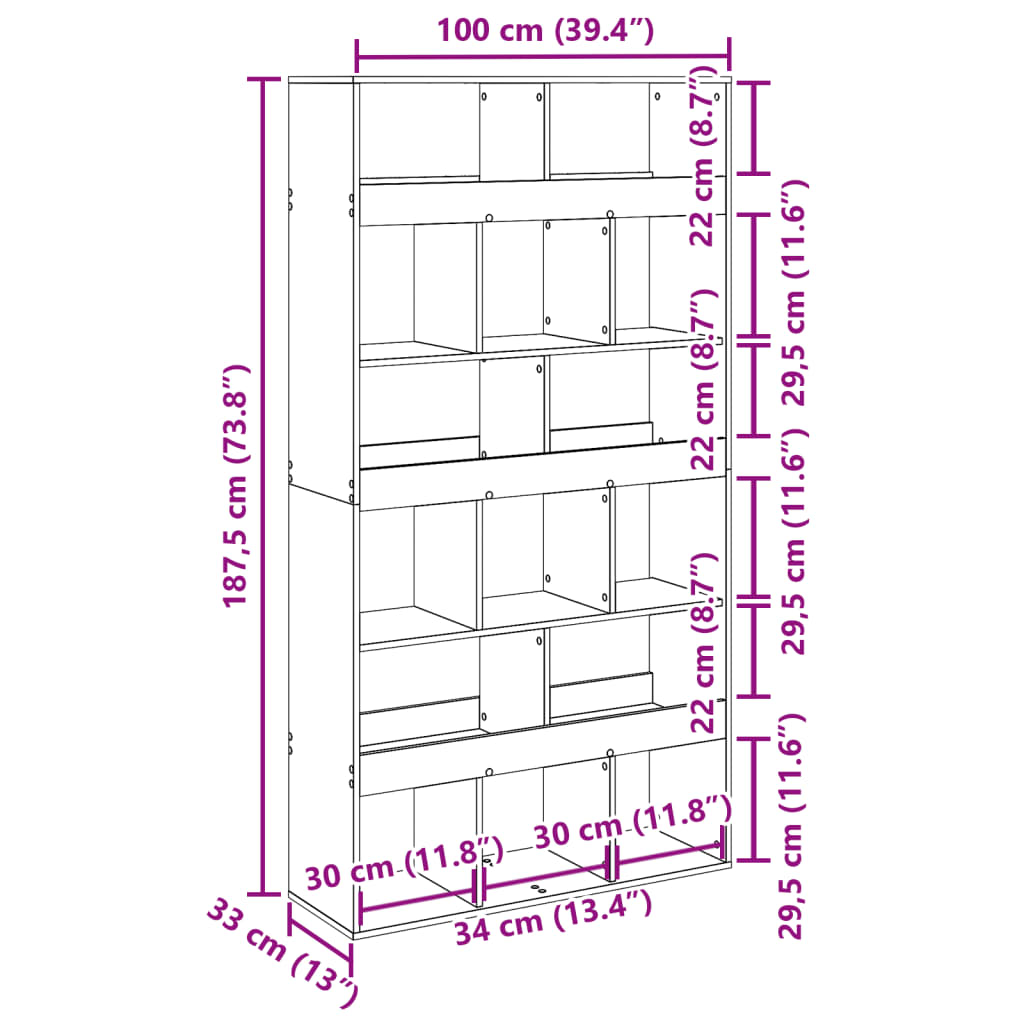 vidaXL Bücherregal Betongrau 100x33x187,5 cm Holzwerkstoff