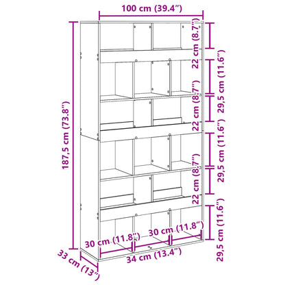 vidaXL Bücherregal Betongrau 100x33x187,5 cm Holzwerkstoff