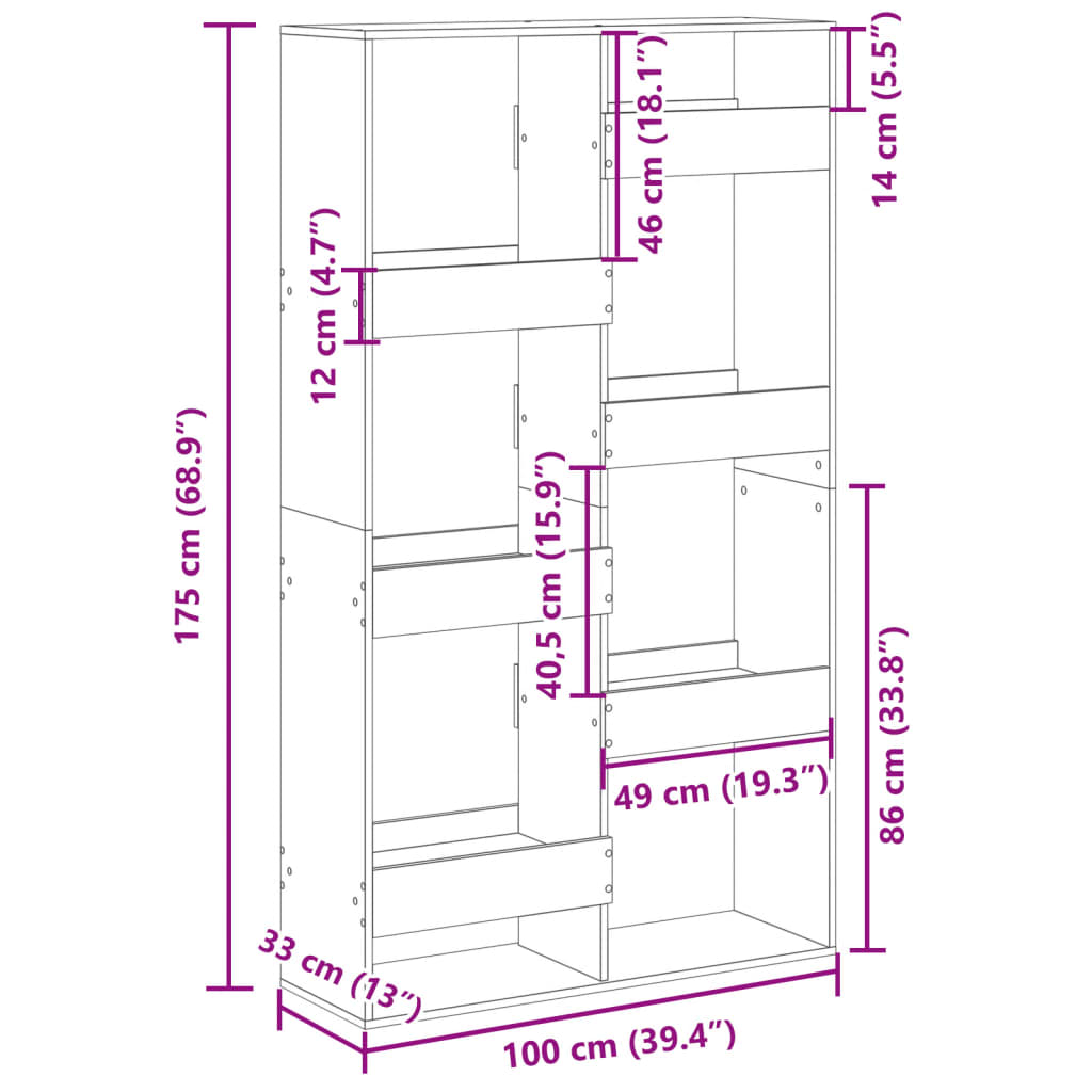 vidaXL Bücherregal Eichen-Optik 100x33x175 cm Holzwerkstoff