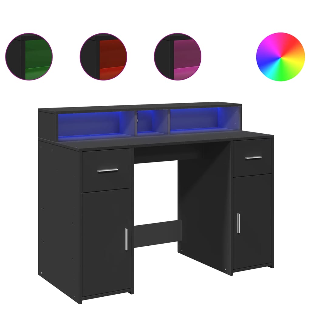 vidaXL Bureau LED Noir 120x55x91 cm Bois d'ingénierie