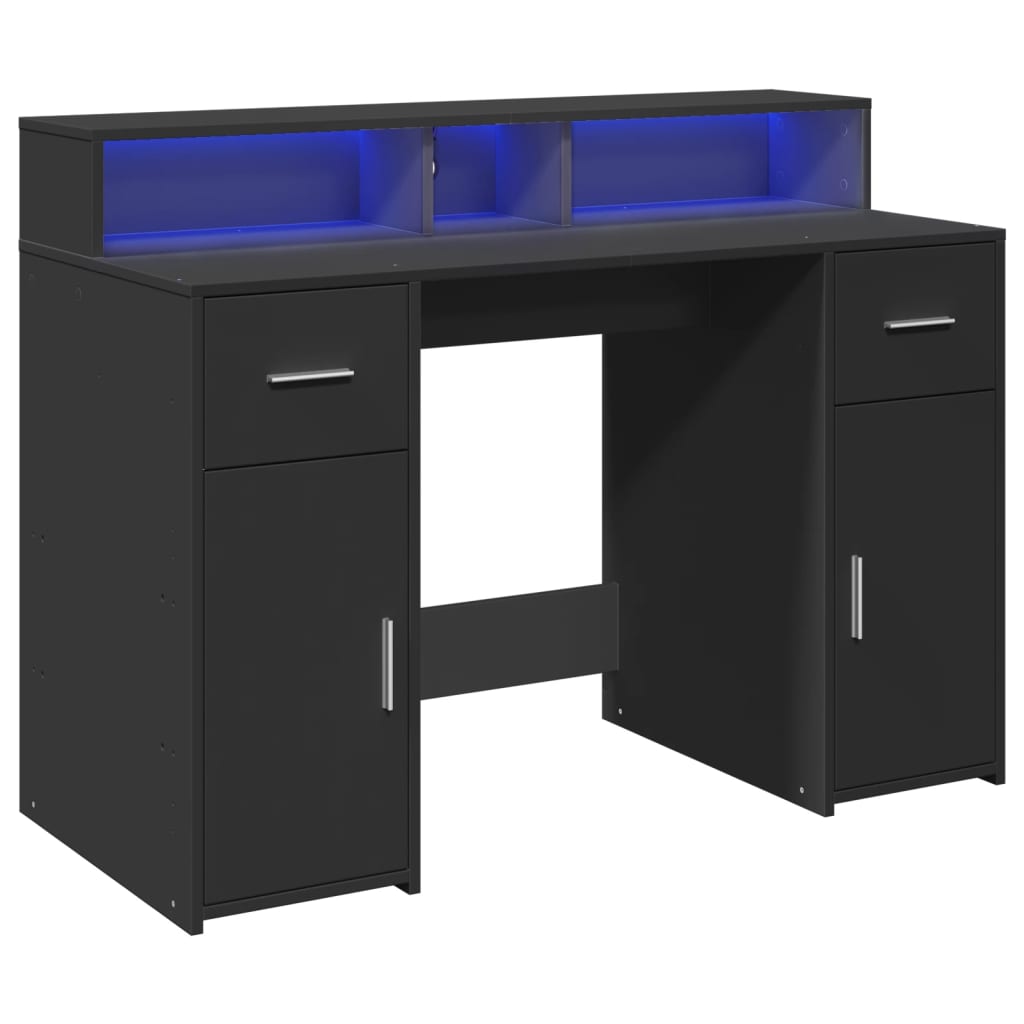 vidaXL Bureau LED Noir 120x55x91 cm Bois d'ingénierie