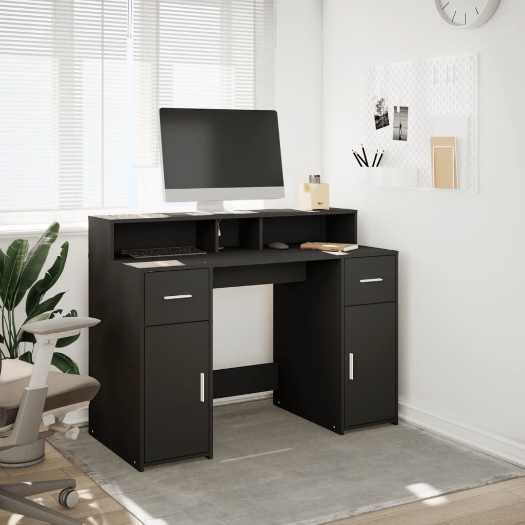 vidaXL Bureau LED Noir 120x55x91 cm Bois d'ingénierie