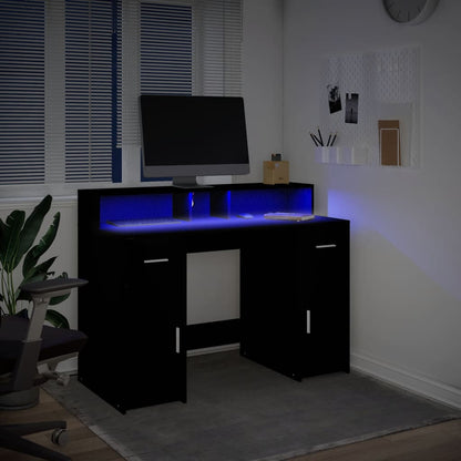 vidaXL Bureau LED Noir 120x55x91 cm Bois d'ingénierie
