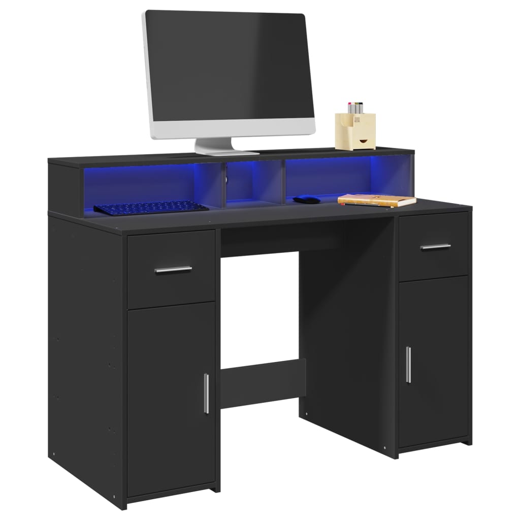 vidaXL Bureau LED Noir 120x55x91 cm Bois d'ingénierie