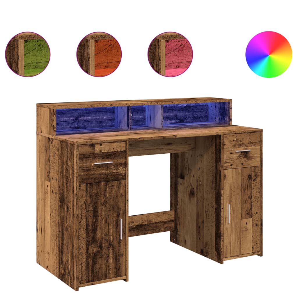 vidaXL Bureau LED aspect bois de récupération 120x55x91 cm Bois d'ingénierie