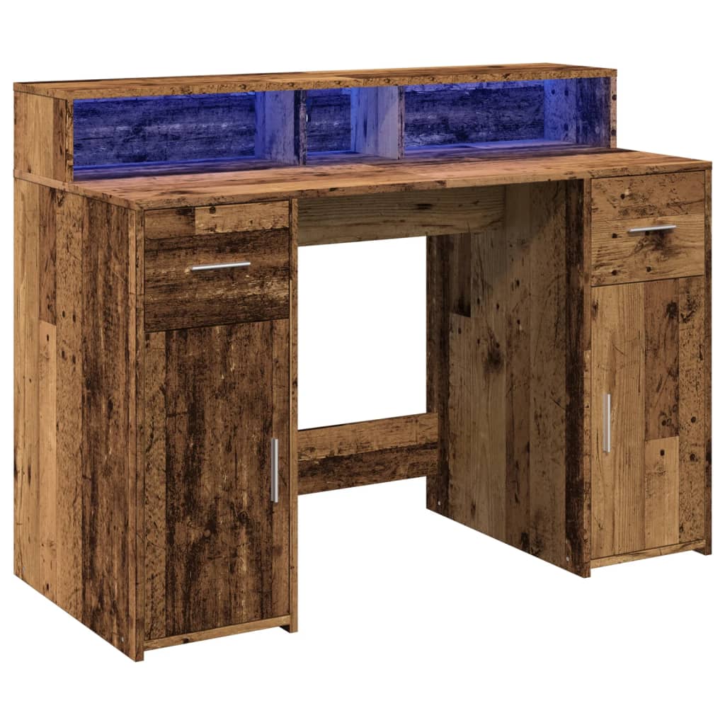 vidaXL Bureau LED aspect bois de récupération 120x55x91 cm Bois d'ingénierie