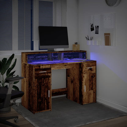 vidaXL Bureau LED aspect bois de récupération 120x55x91 cm Bois d'ingénierie