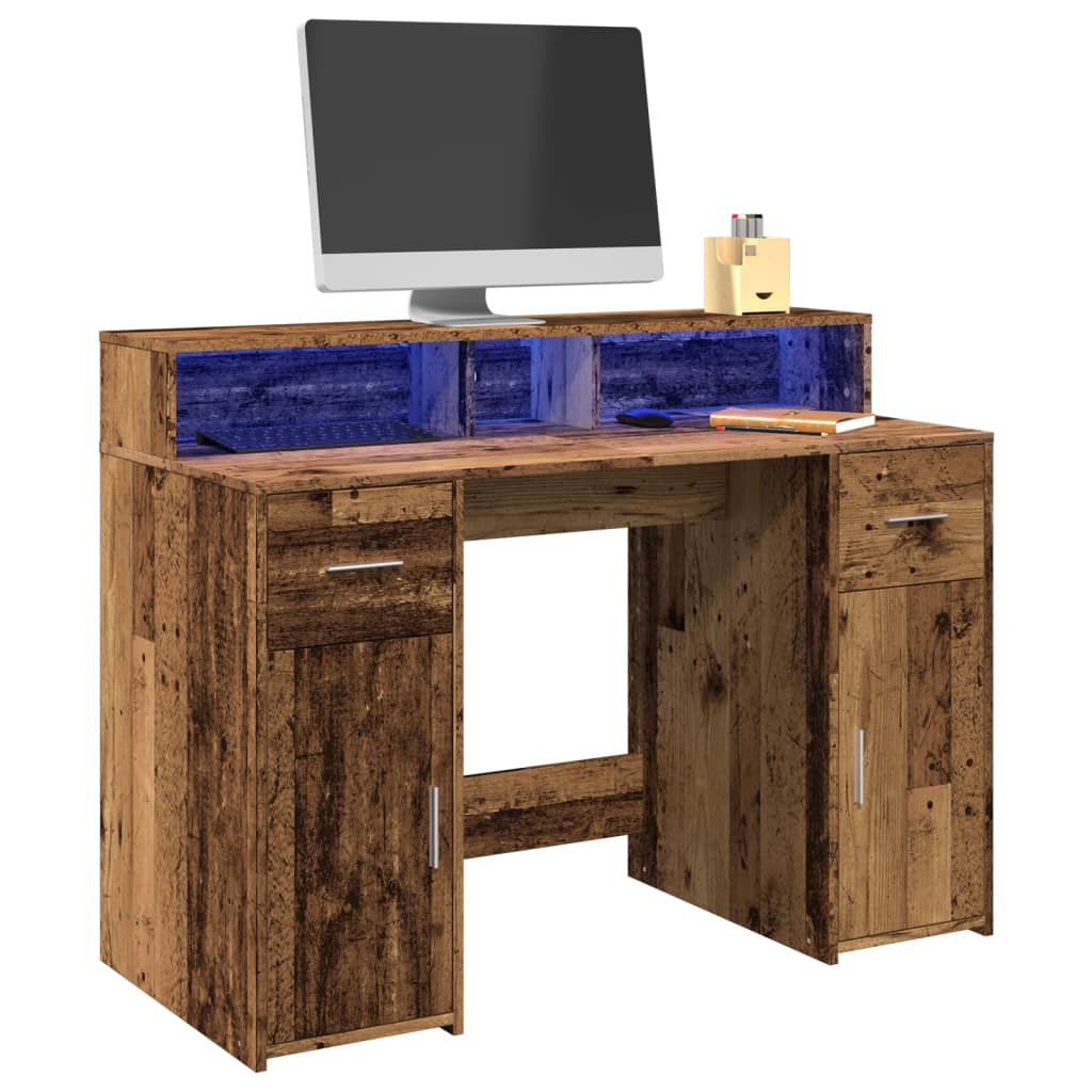 vidaXL Bureau LED aspect bois de récupération 120x55x91 cm Bois d'ingénierie