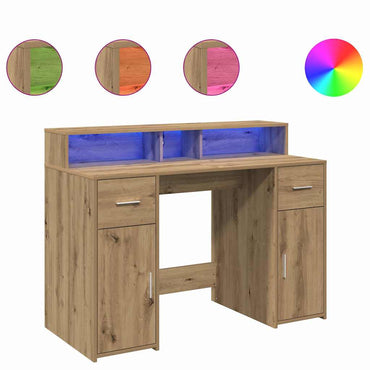 vidaXL Bureau LED chêne Artisan 120x55x91 cm Bois d'ingénierie