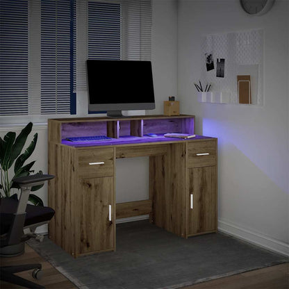 LED-Schreibtisch Artisan-Eiche 120x55x91 cm Holzwerkstoff