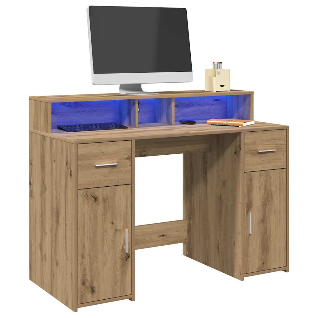 vidaXL Bureau LED chêne Artisan 120x55x91 cm Bois d'ingénierie