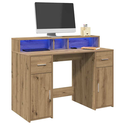 vidaXL Bureau LED chêne Artisan 120x55x91 cm Bois d'ingénierie