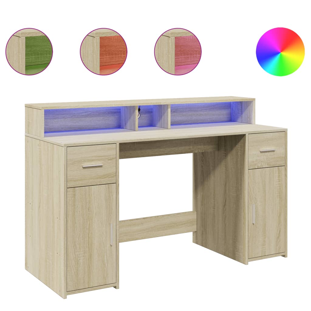 vidaXL LED-Schreibtisch Sonoma-Eiche 140x55x91 cm Holzwerkstoff