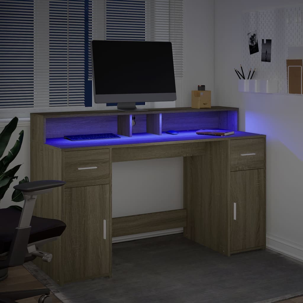 vidaXL LED-Schreibtisch Sonoma-Eiche 140x55x91 cm Holzwerkstoff