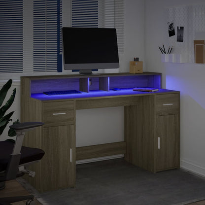 vidaXL LED-Schreibtisch Sonoma-Eiche 140x55x91 cm Holzwerkstoff