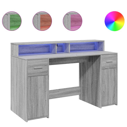 vidaXL Bureau à LED Gris Sonoma 140x55x91 cm Bois d'ingénierie