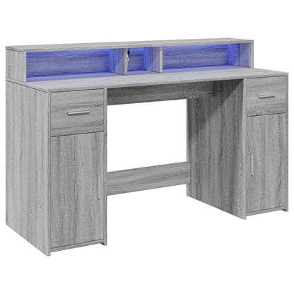 vidaXL Bureau à LED Gris Sonoma 140x55x91 cm Bois d'ingénierie