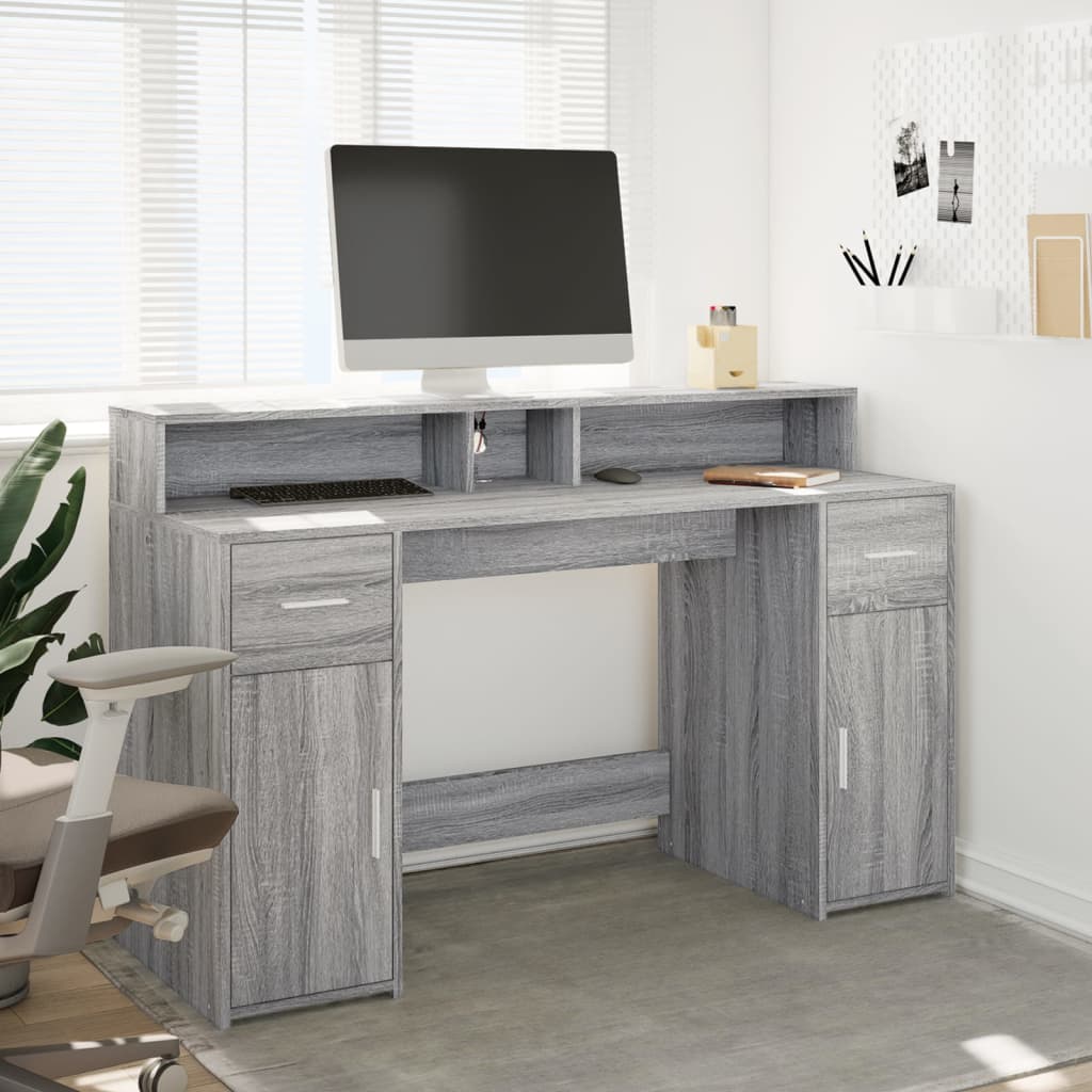 vidaXL Bureau à LED Gris Sonoma 140x55x91 cm Bois d'ingénierie