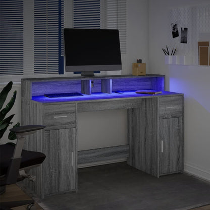 vidaXL Bureau à LED Gris Sonoma 140x55x91 cm Bois d'ingénierie