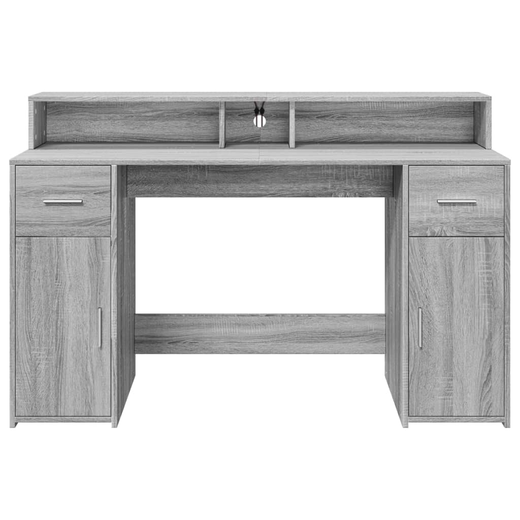 vidaXL Bureau à LED Gris Sonoma 140x55x91 cm Bois d'ingénierie