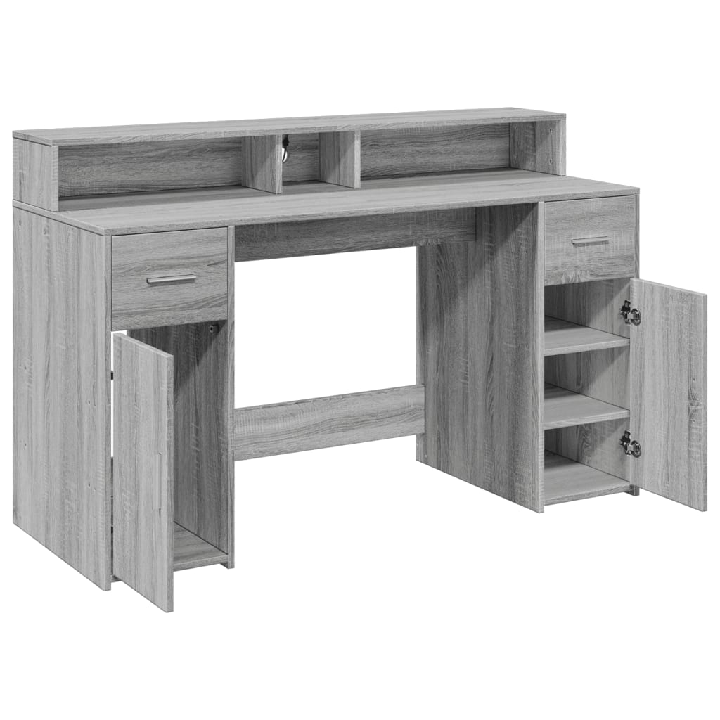 vidaXL Bureau à LED Gris Sonoma 140x55x91 cm Bois d'ingénierie