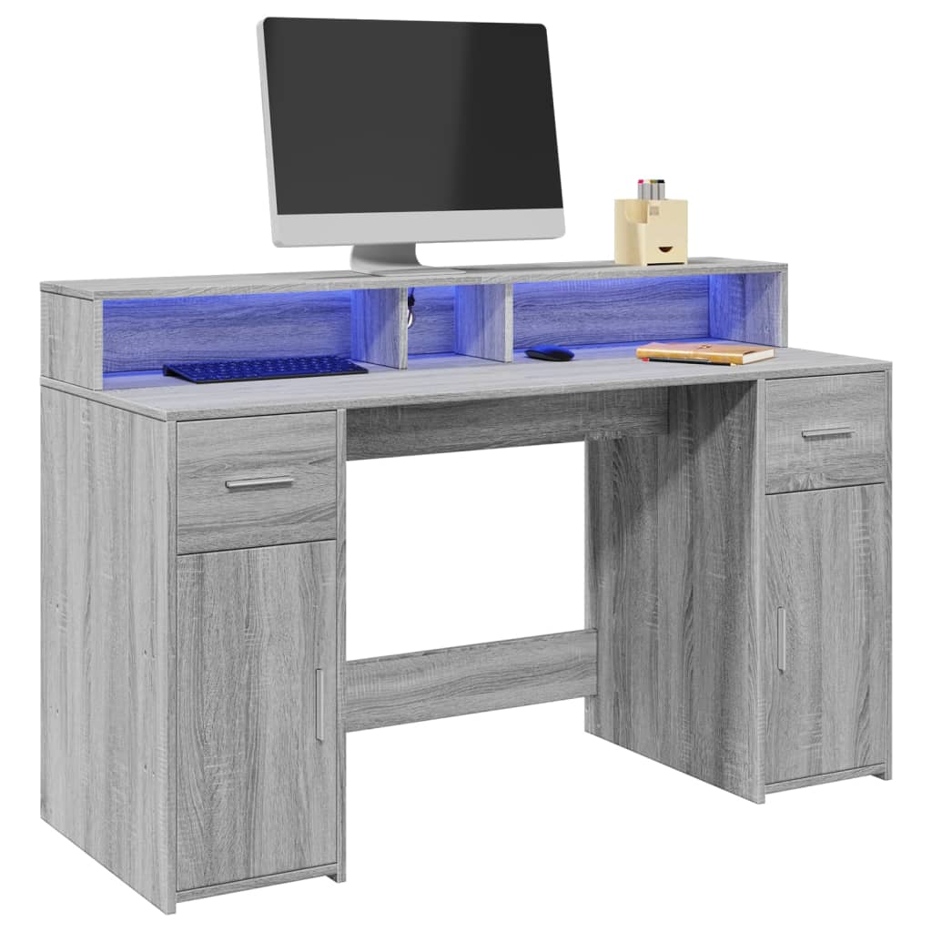 vidaXL Bureau à LED Gris Sonoma 140x55x91 cm Bois d'ingénierie