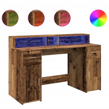 vidaXL Bureau LED aspect vieux bois 140x55x91 cm bois d'ingénierie