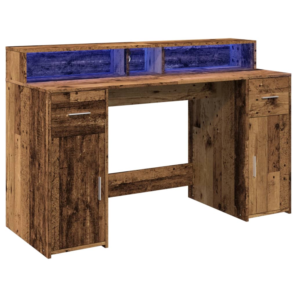 vidaXL Bureau LED aspect vieux bois 140x55x91 cm bois d'ingénierie