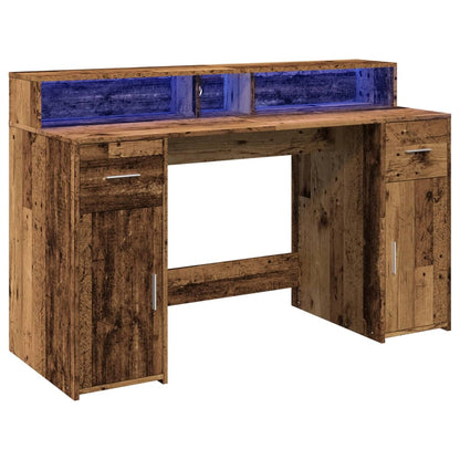 vidaXL Bureau LED aspect vieux bois 140x55x91 cm bois d'ingénierie