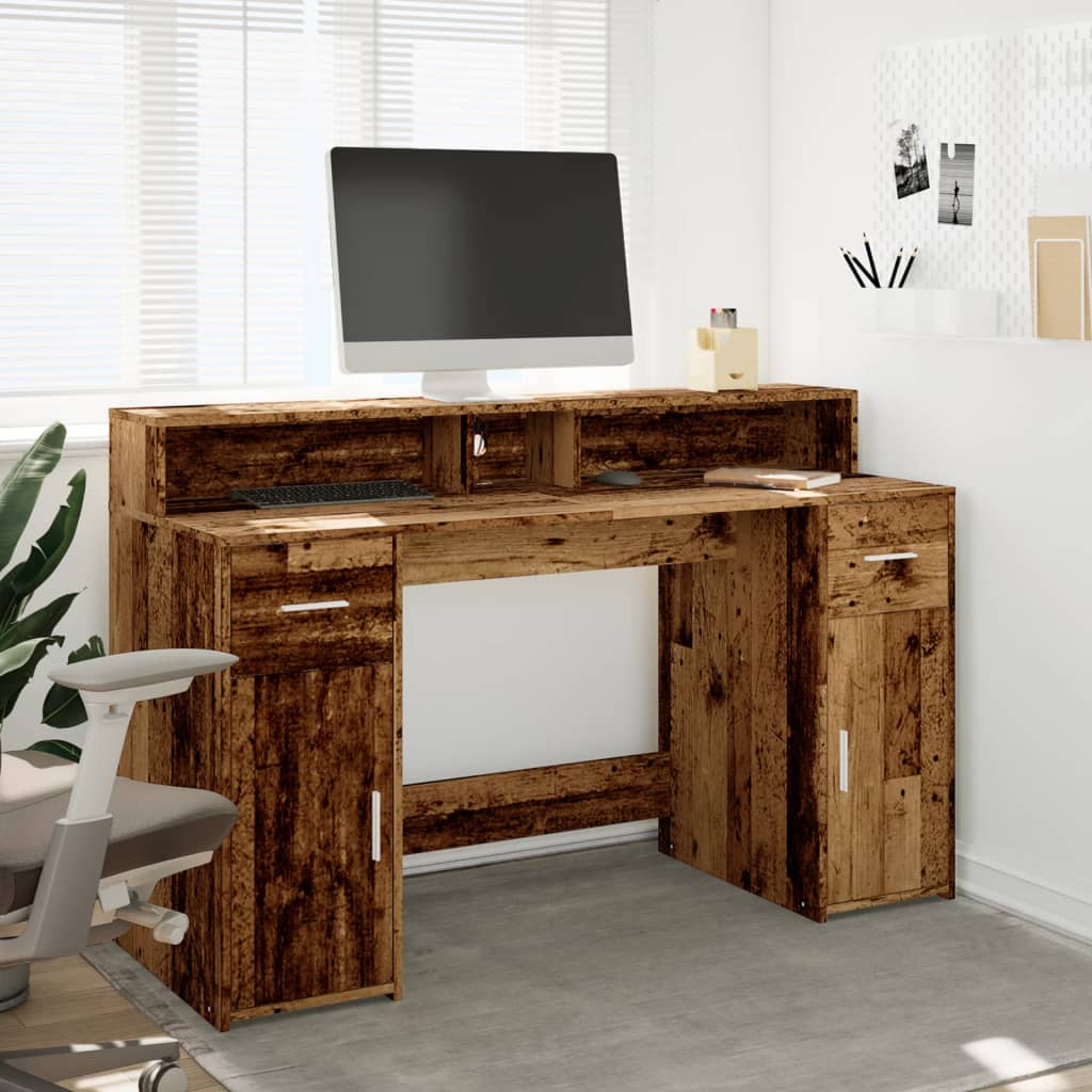 vidaXL Bureau LED aspect vieux bois 140x55x91 cm bois d'ingénierie