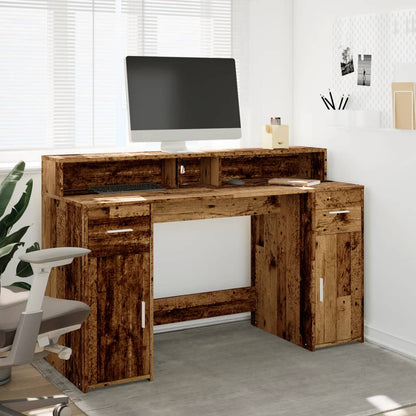vidaXL Bureau LED aspect vieux bois 140x55x91 cm bois d'ingénierie