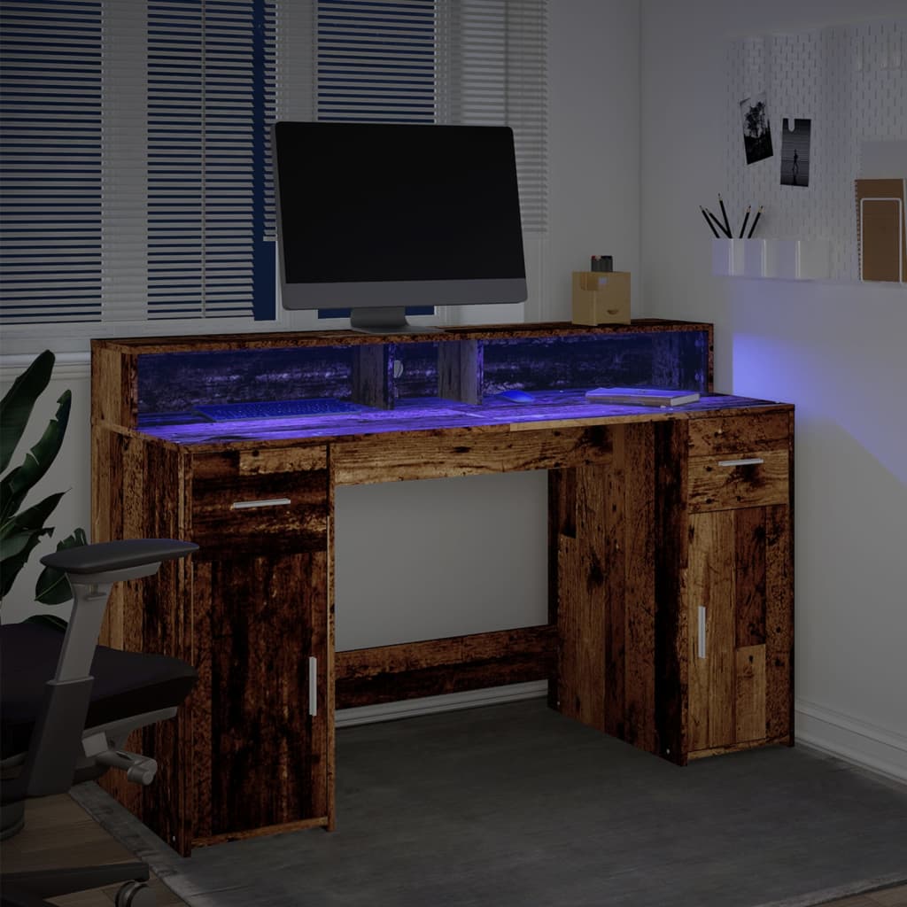 vidaXL Bureau LED aspect vieux bois 140x55x91 cm bois d'ingénierie
