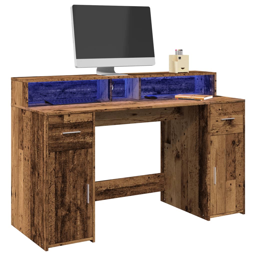 vidaXL Bureau LED aspect vieux bois 140x55x91 cm bois d'ingénierie